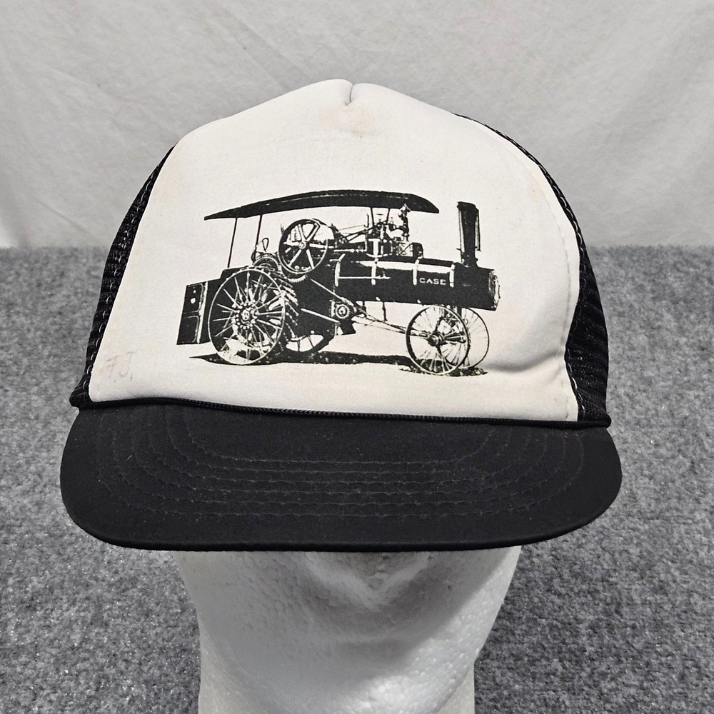 Trucker Hat Mens Regular White Black Case‎ Steam Engine Tractor Vintage